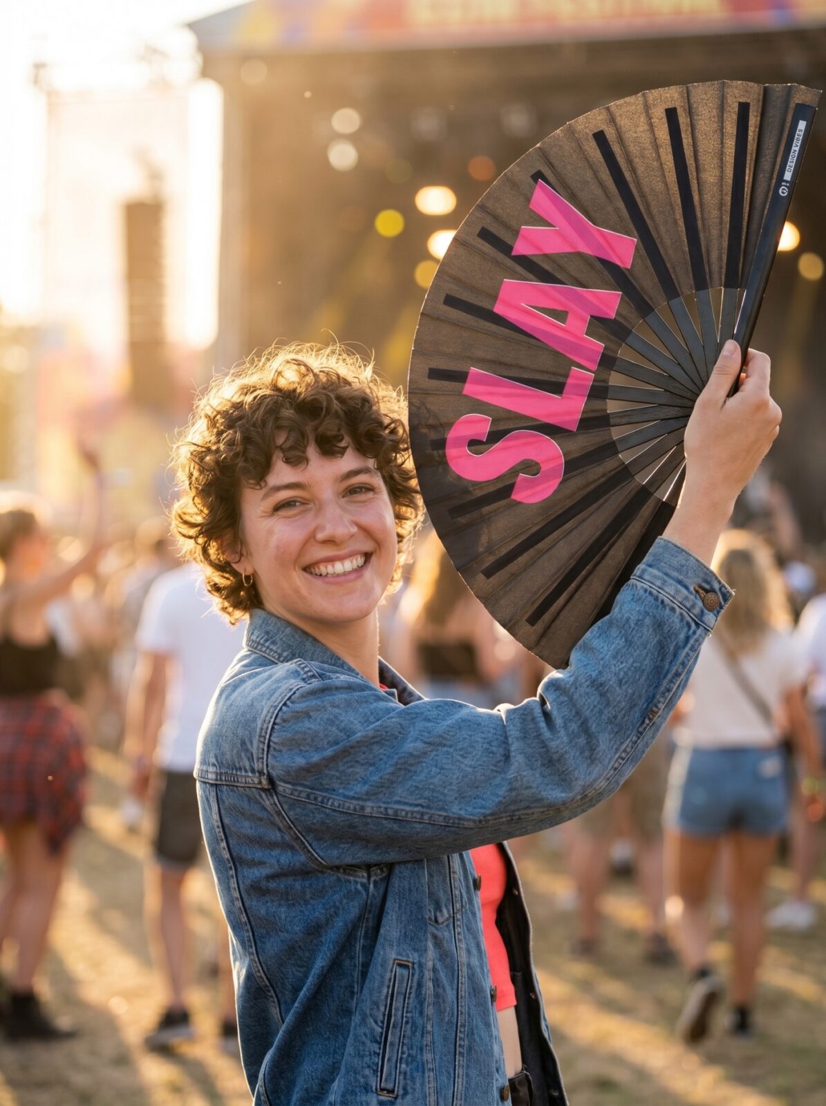 Wentylator festiwalowy „SLAY” w kolorze czarnym/różowym – akcesorium CSD & Rave – Widok 3