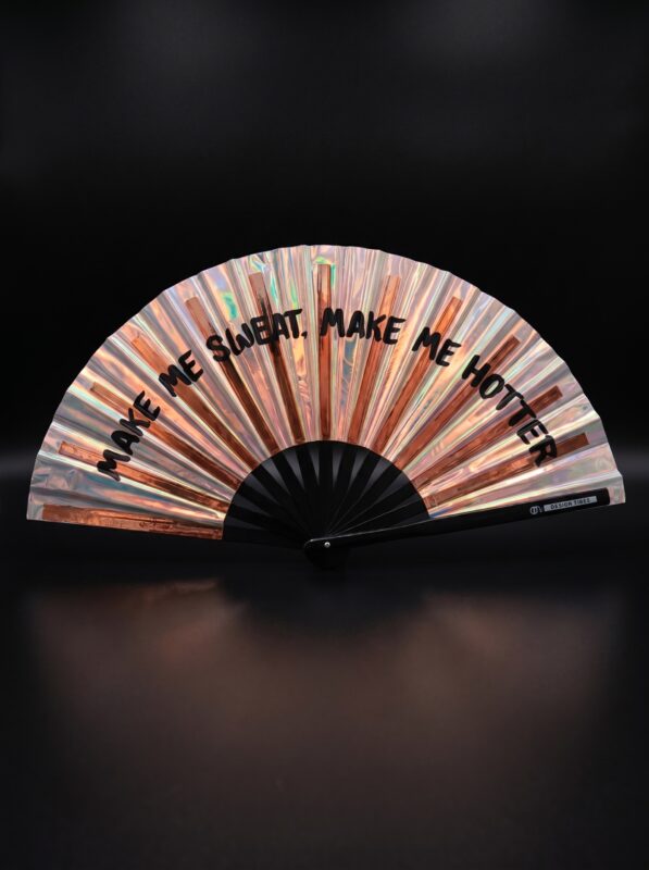 Festival Fan "MAKE ME SWEAT" holograficzne różowe złoto - Rave