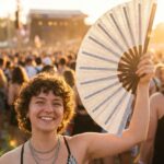 Wachlarz festiwalowy srebrny brokat – błyszczące akcesorium na rave i Pride – Widok 3
