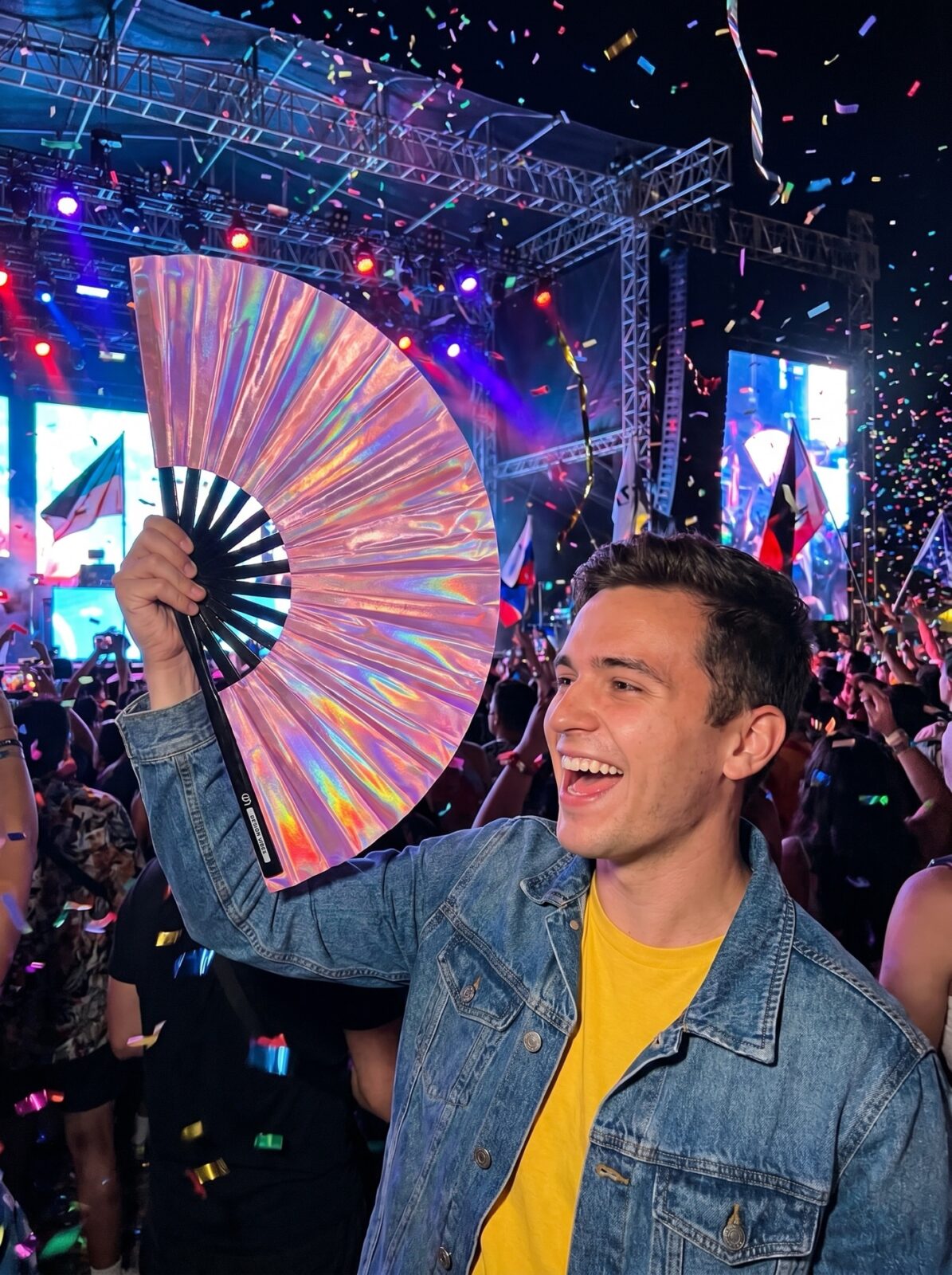 Festival Fan holograficzny róż – opalizujące akcesorium Pride – Widok 4