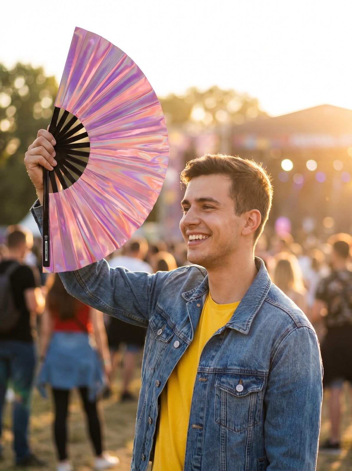Festival Fan holograficzny róż – opalizujące akcesorium Pride – Widok 3