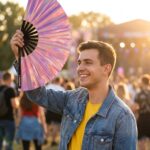 Festival Fan holograficzny róż – opalizujące akcesorium Pride – Widok 3