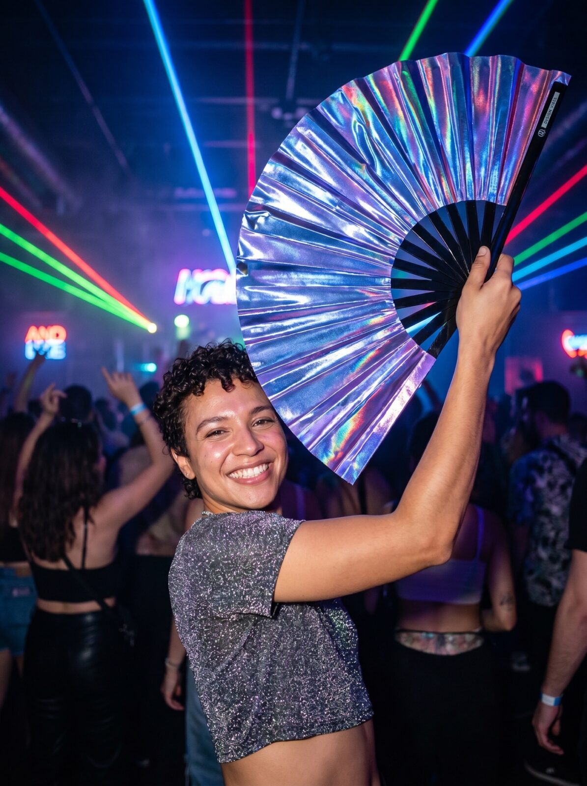 Festival Fan holograficzny niebiesko-fioletowy metaliczny – akcesorium Rave – Widok 2