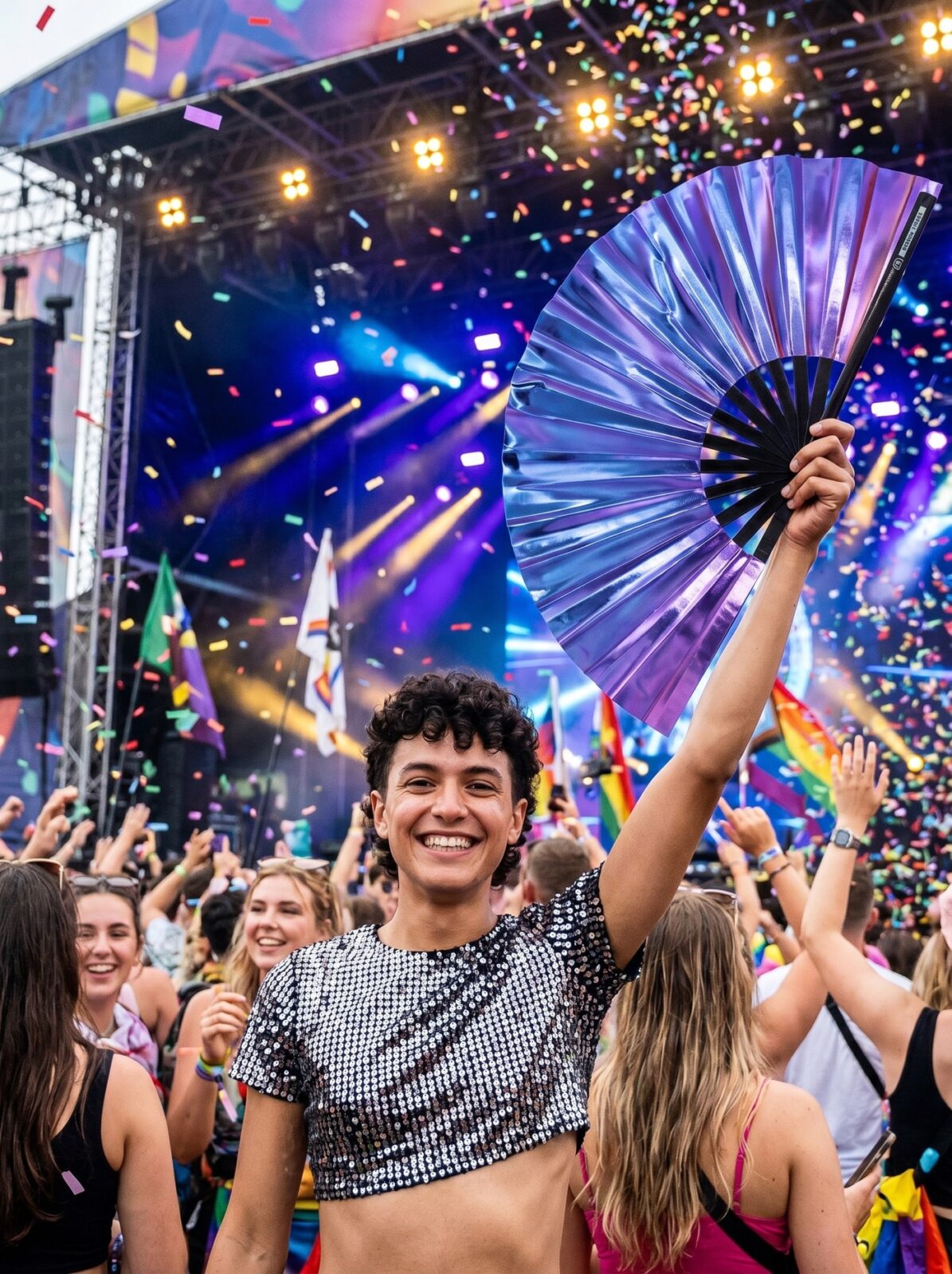 Festival Fan holograficzny niebiesko-fioletowy metaliczny – akcesorium Rave – Widok 4