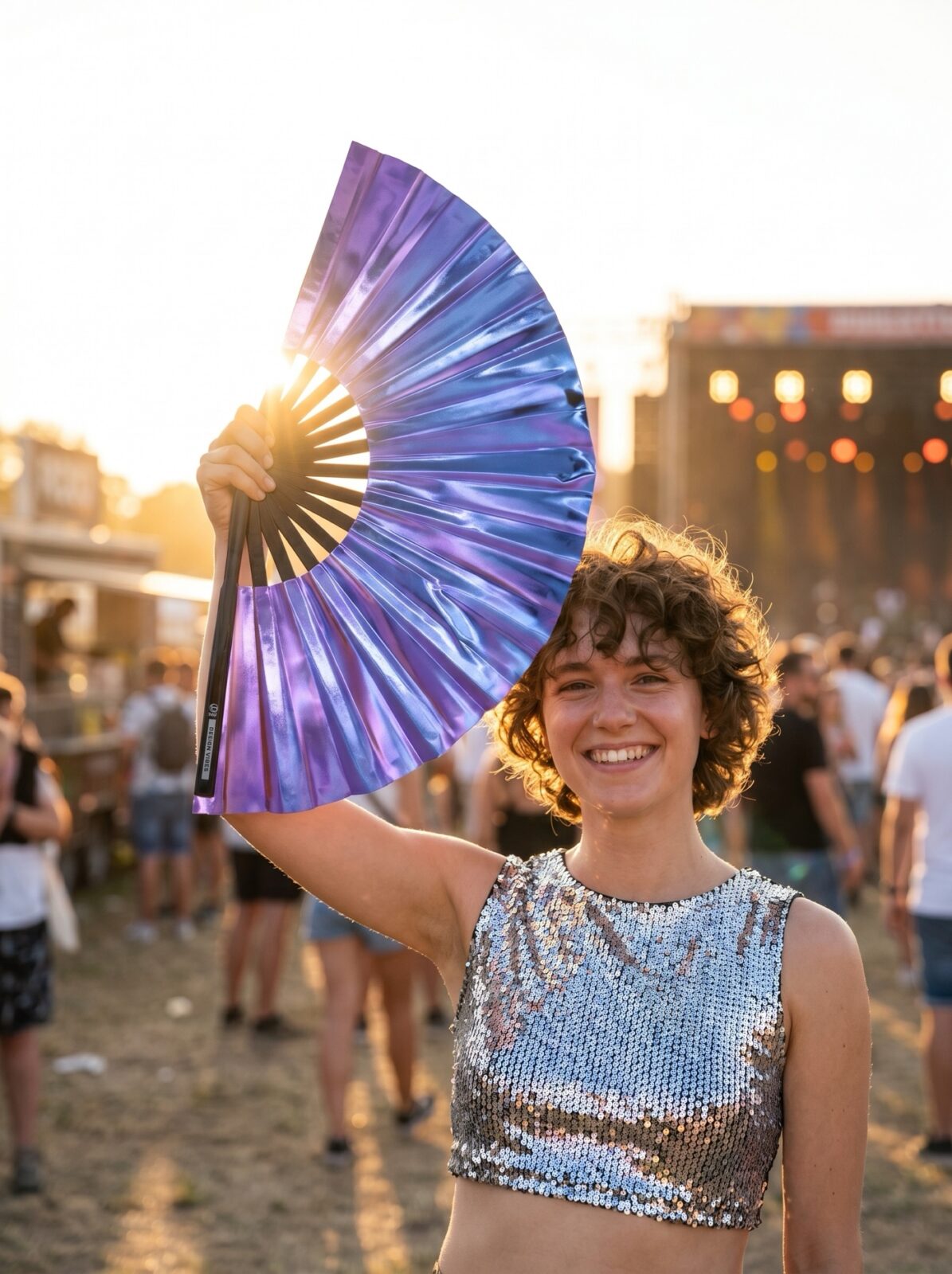 Festival Fan holograficzny niebiesko-fioletowy metaliczny – akcesorium Rave – Widok 3