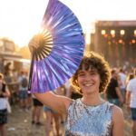 Festival Fan holograficzny niebiesko-fioletowy metaliczny – akcesorium Rave – Widok 3