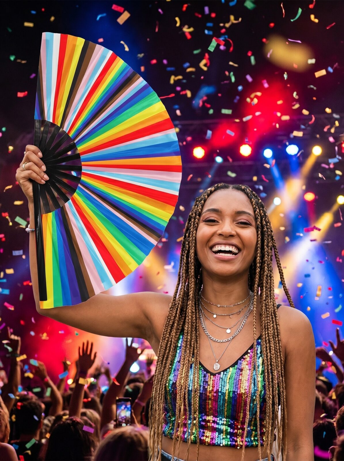 Festival-Fächer Pride Regenbogen-Streifen, CSD & Pride Accessoire, Widok 4