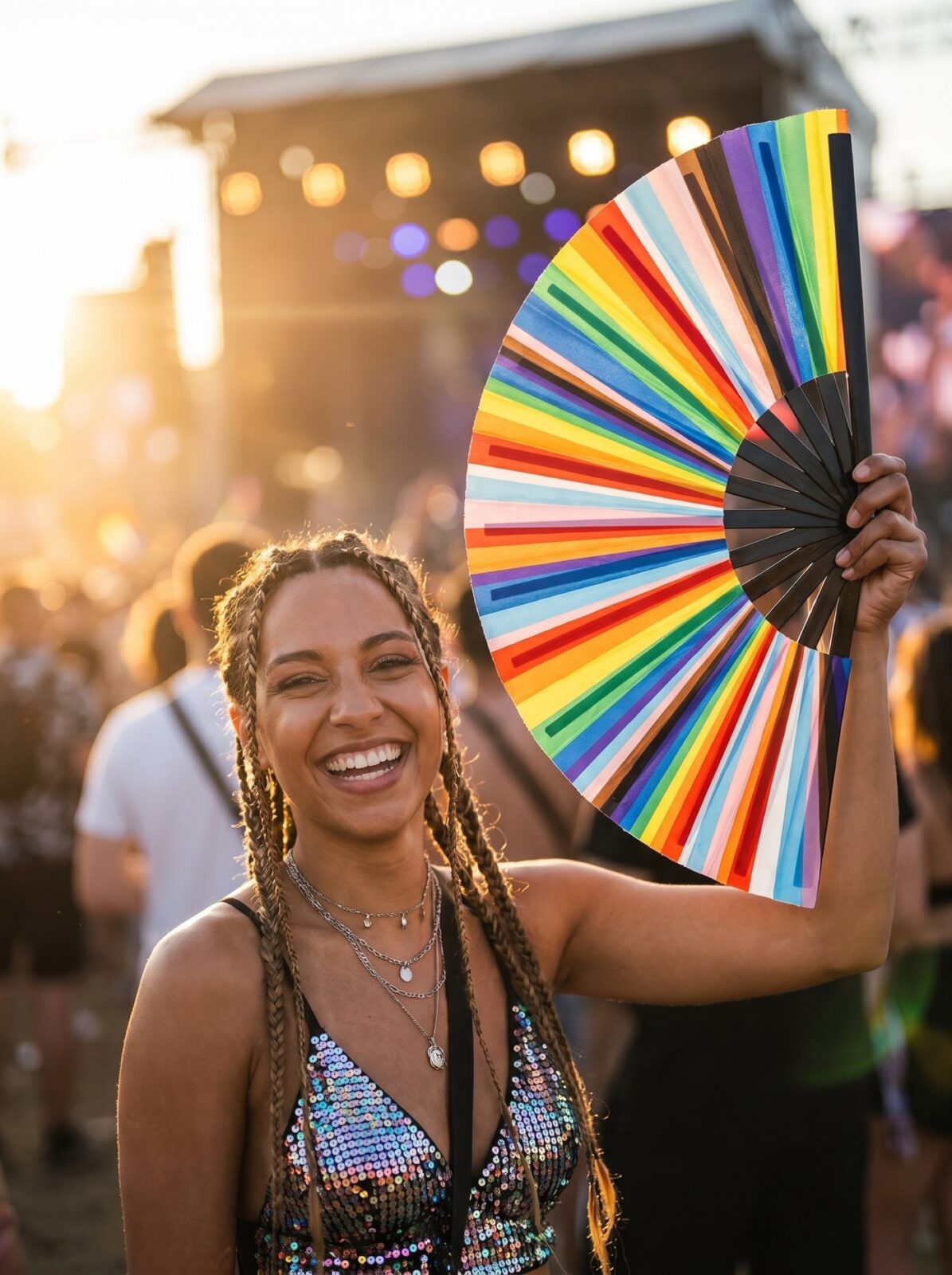 Festival-Fächer Pride Regenbogen-Streifen, CSD & Pride Accessoire, Widok 3