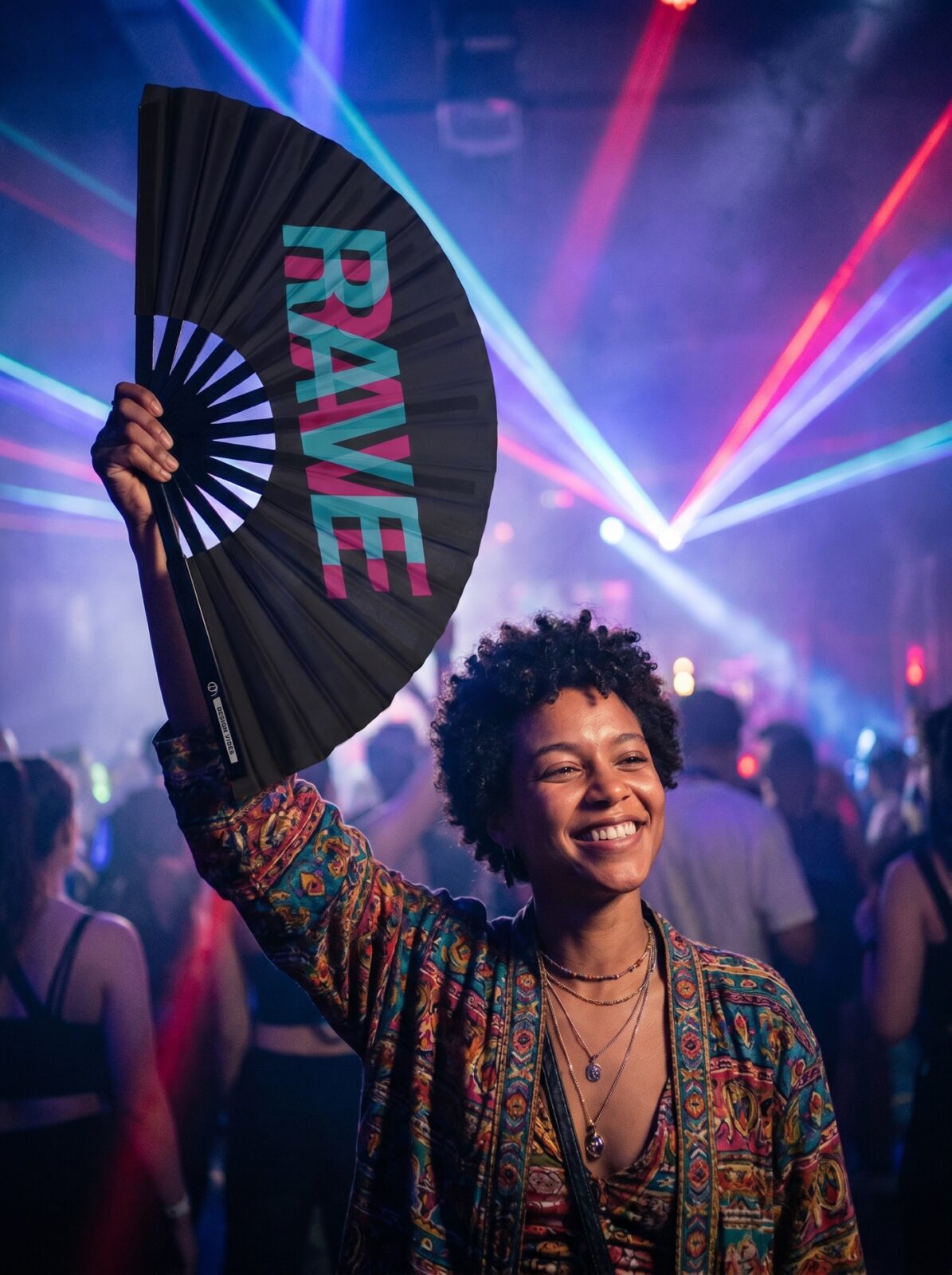Wentylator Festival Fan „Rave” czarny turkusowo-różowy – akcesorium Techno & Rave – Widok 2