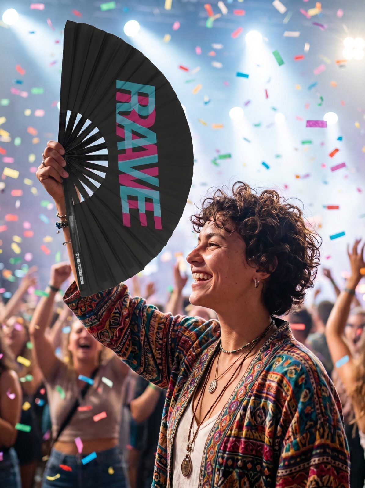 Wentylator Festival Fan „Rave” czarny turkusowo-różowy – akcesorium Techno & Rave – Widok 4