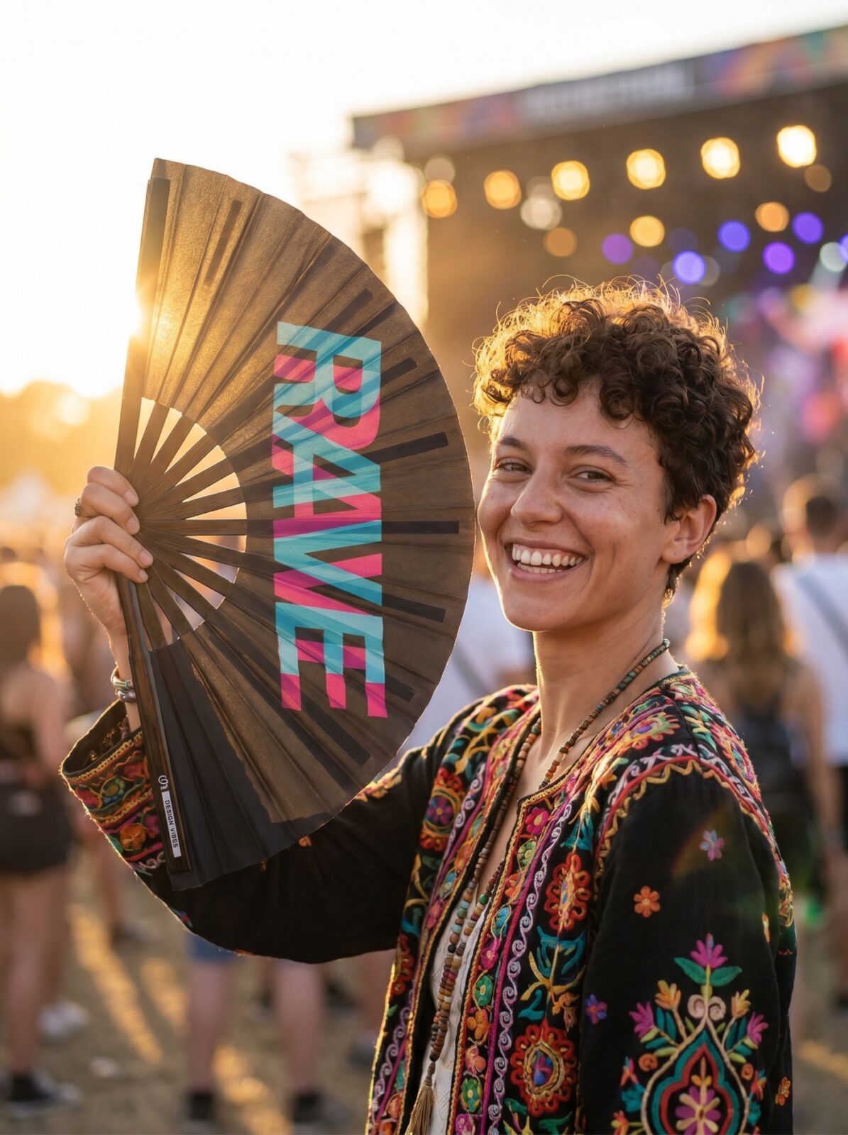 Wentylator Festival Fan „Rave” czarny turkusowo-różowy – akcesorium Techno & Rave – Widok 3