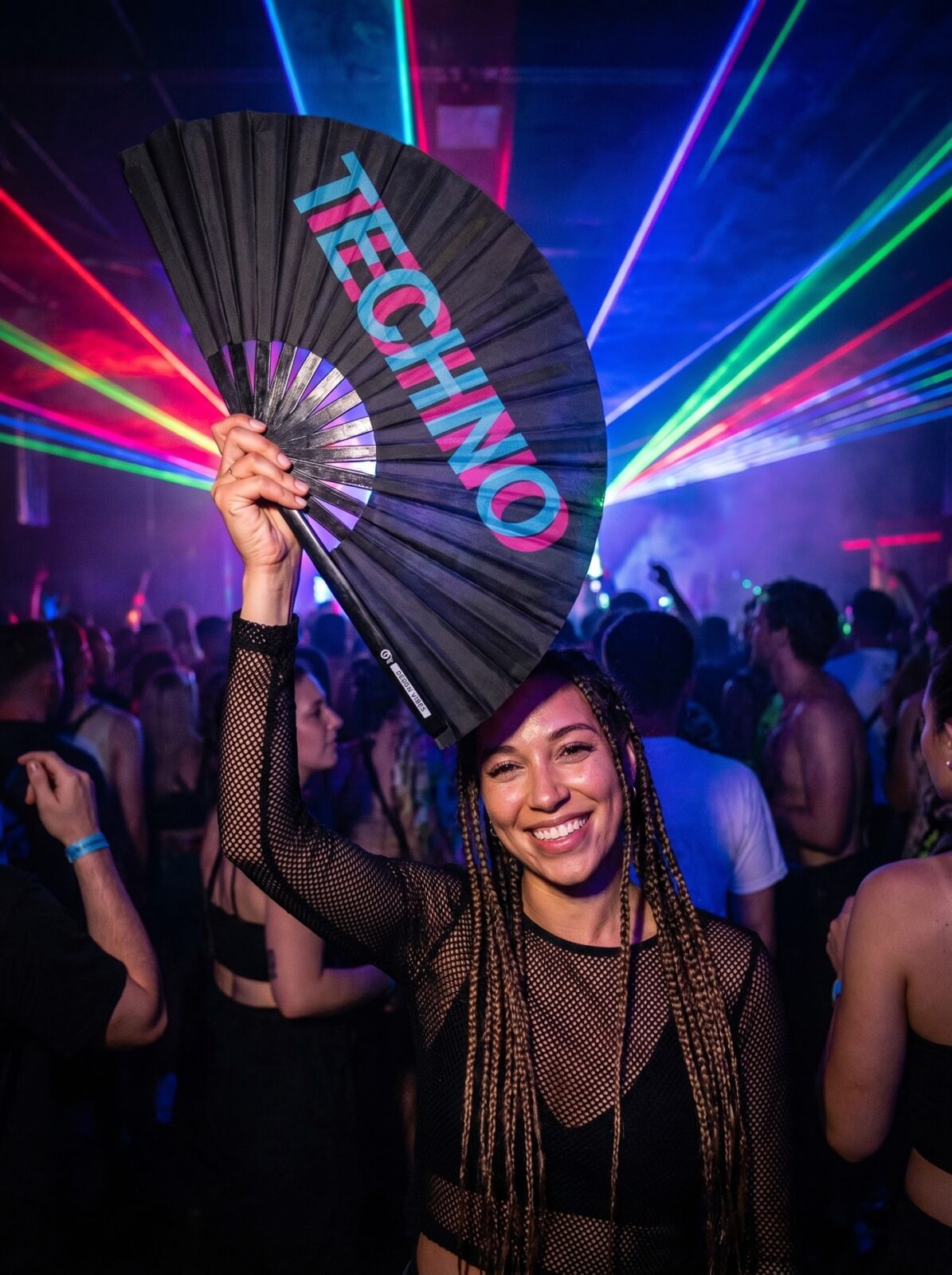 Festival Fan „Techno” Black Teal-Pink – Techno & Rave – Widok 2