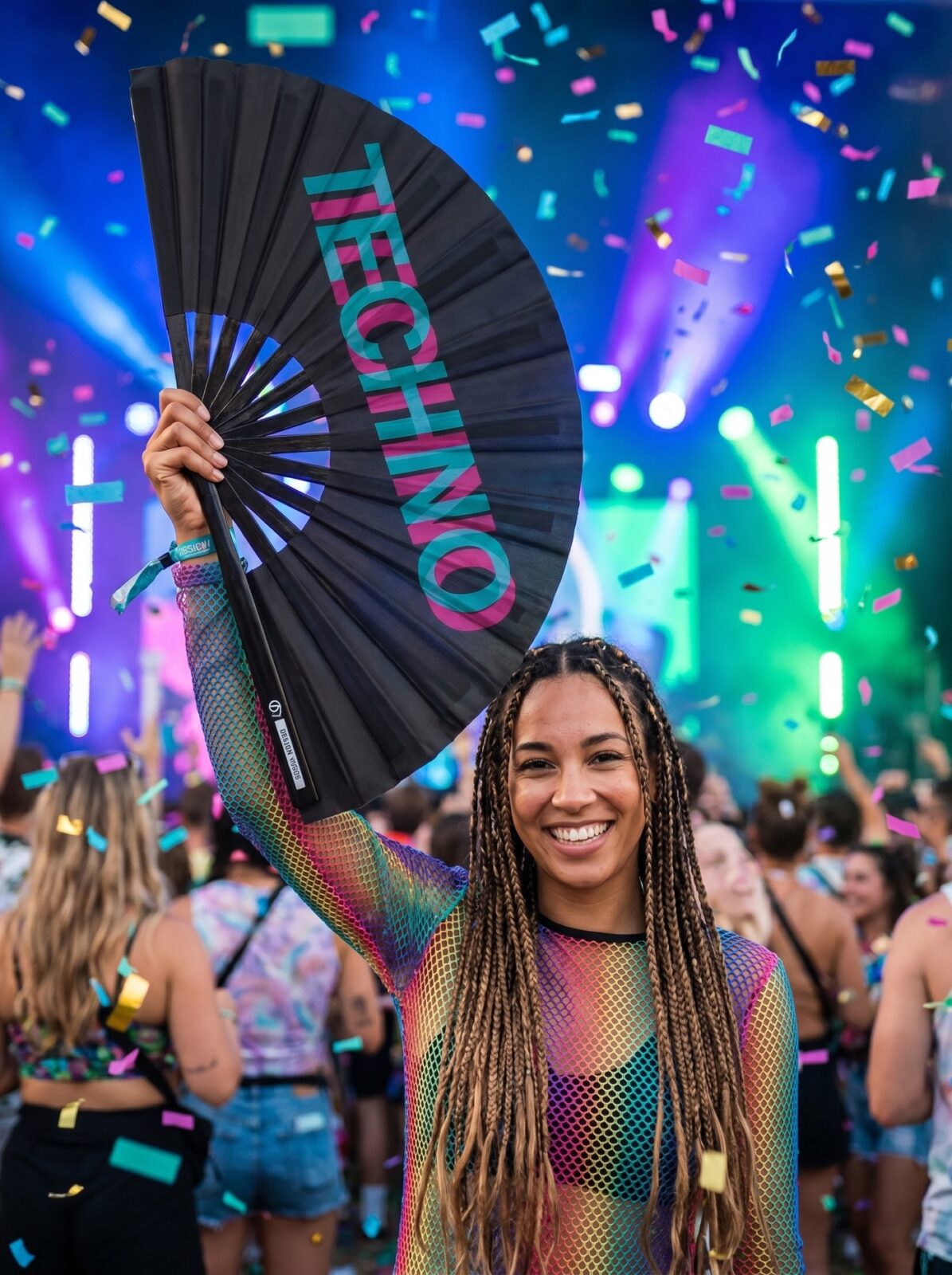 Festival Fan „Techno” Black Teal-Pink – Techno & Rave – Widok 4
