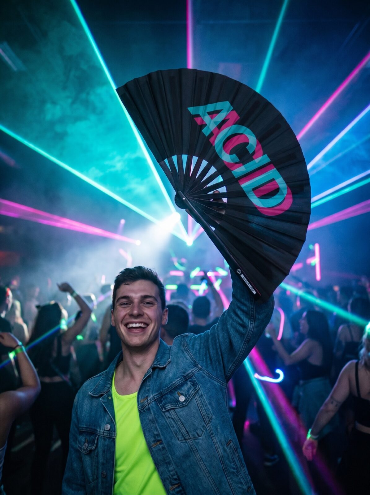 Wentylator Festival Fan „ACID” czarny turkusowo-różowy – akcesorium Techno & Rave – Widok 2