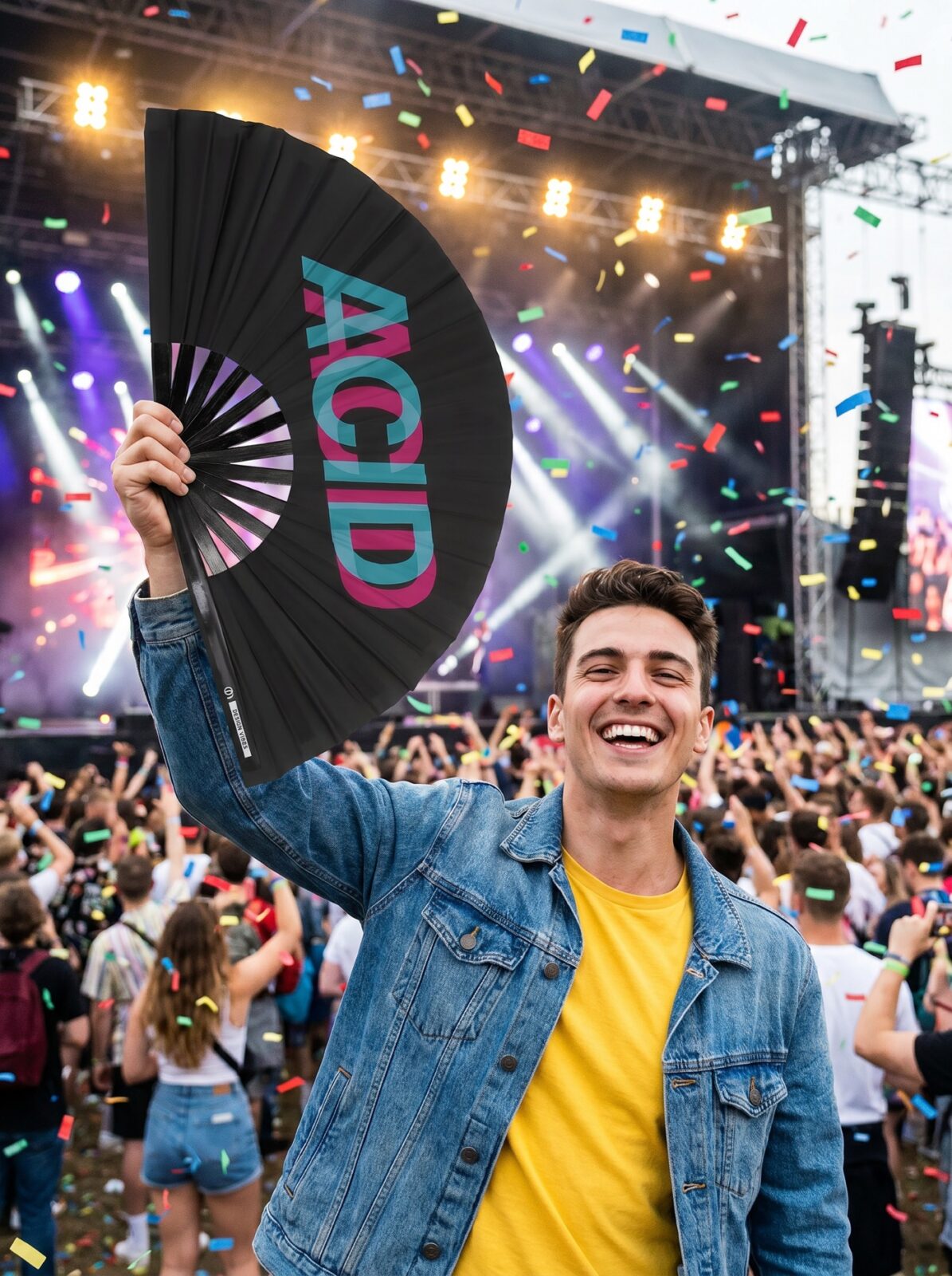 Wentylator Festival Fan „ACID” czarny turkusowo-różowy – akcesorium Techno & Rave – Widok 4