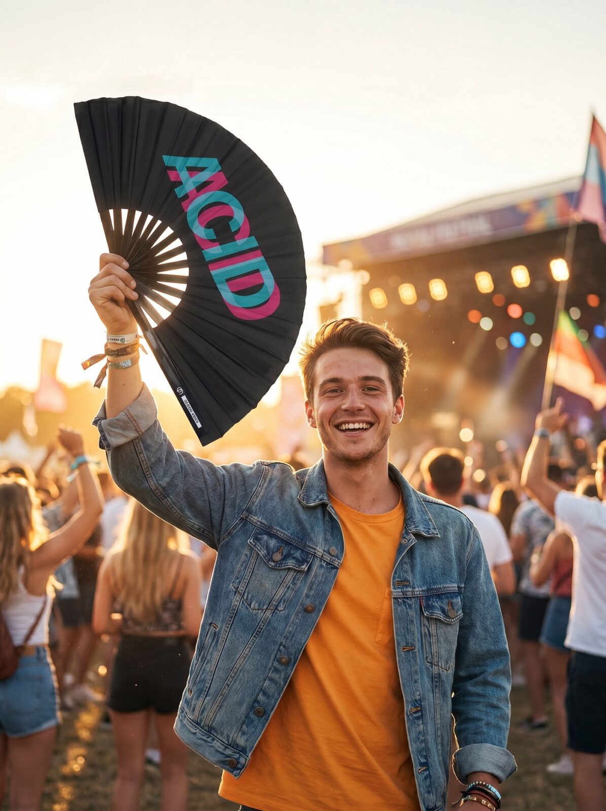 Wentylator Festival Fan „ACID” czarny turkusowo-różowy – akcesorium Techno & Rave – Widok 3