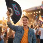 Wentylator Festival Fan „ACID” czarny turkusowo-różowy – akcesorium Techno & Rave – Widok 3