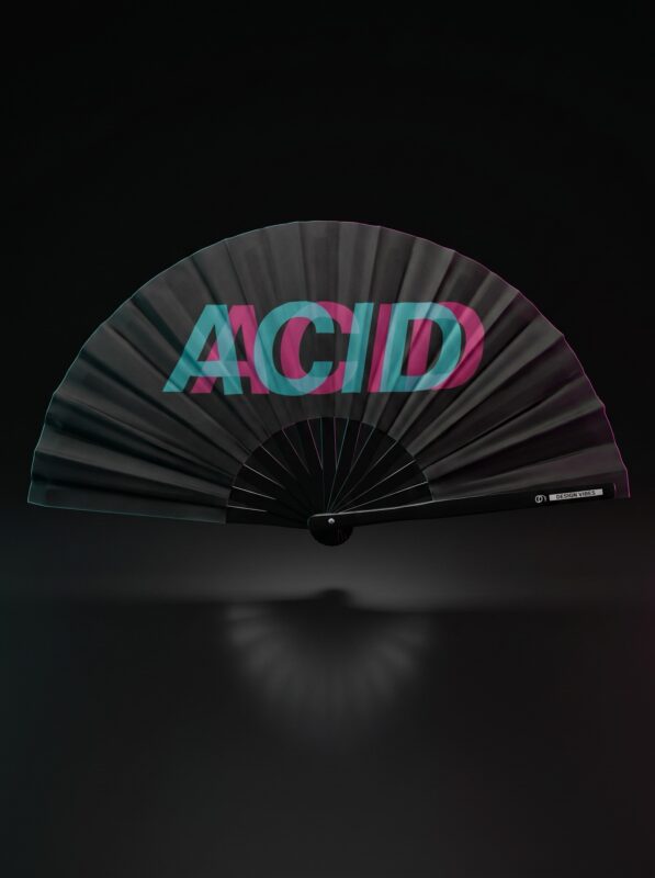 Wentylator Festival Fan "ACID" czarny turkusowo-różowy - akcesorium Techno & Rave