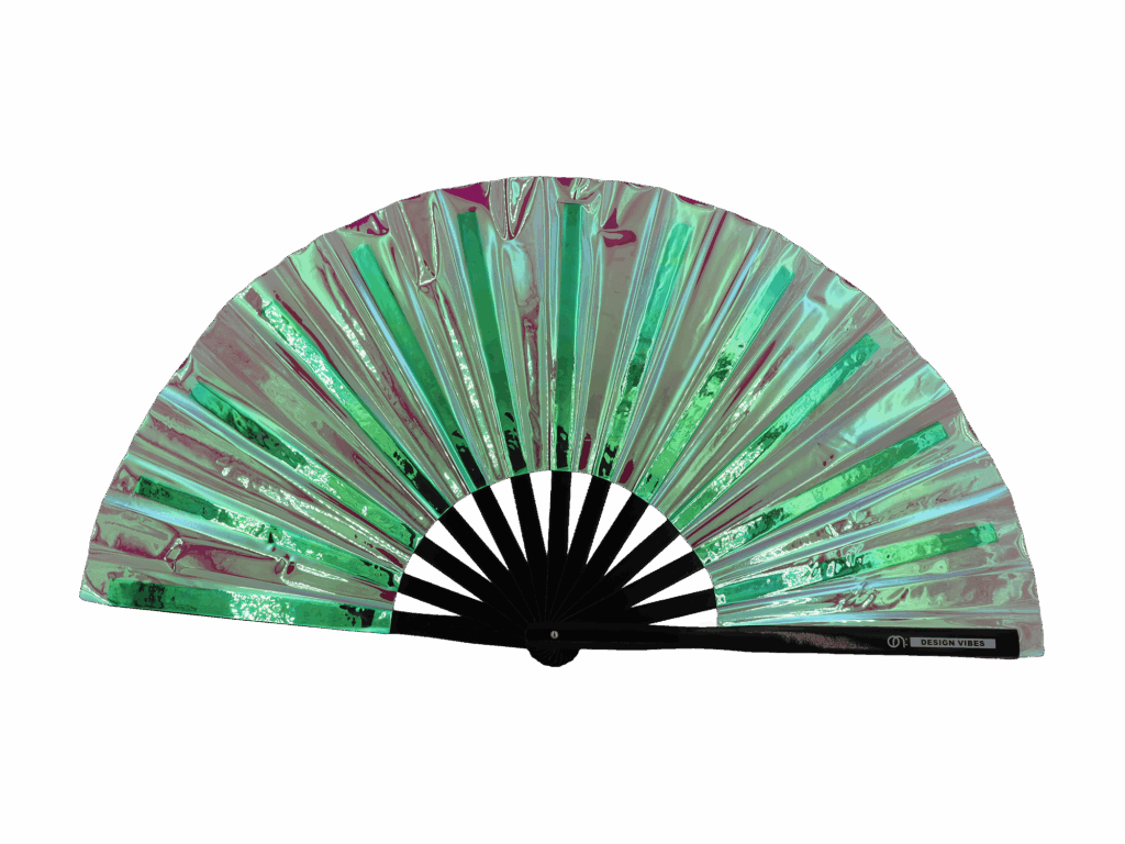 Holograficzny zielony Festival Fan, opalizujący wachlarz na rave