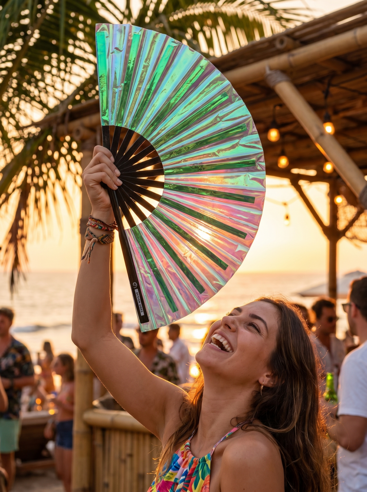 Festival Fan holograficzny zielony – opalizujące akcesorium Rave – Widok 5