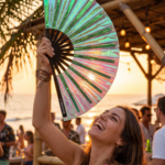 Festival Fan holograficzny zielony – opalizujące akcesorium Rave – Widok 5
