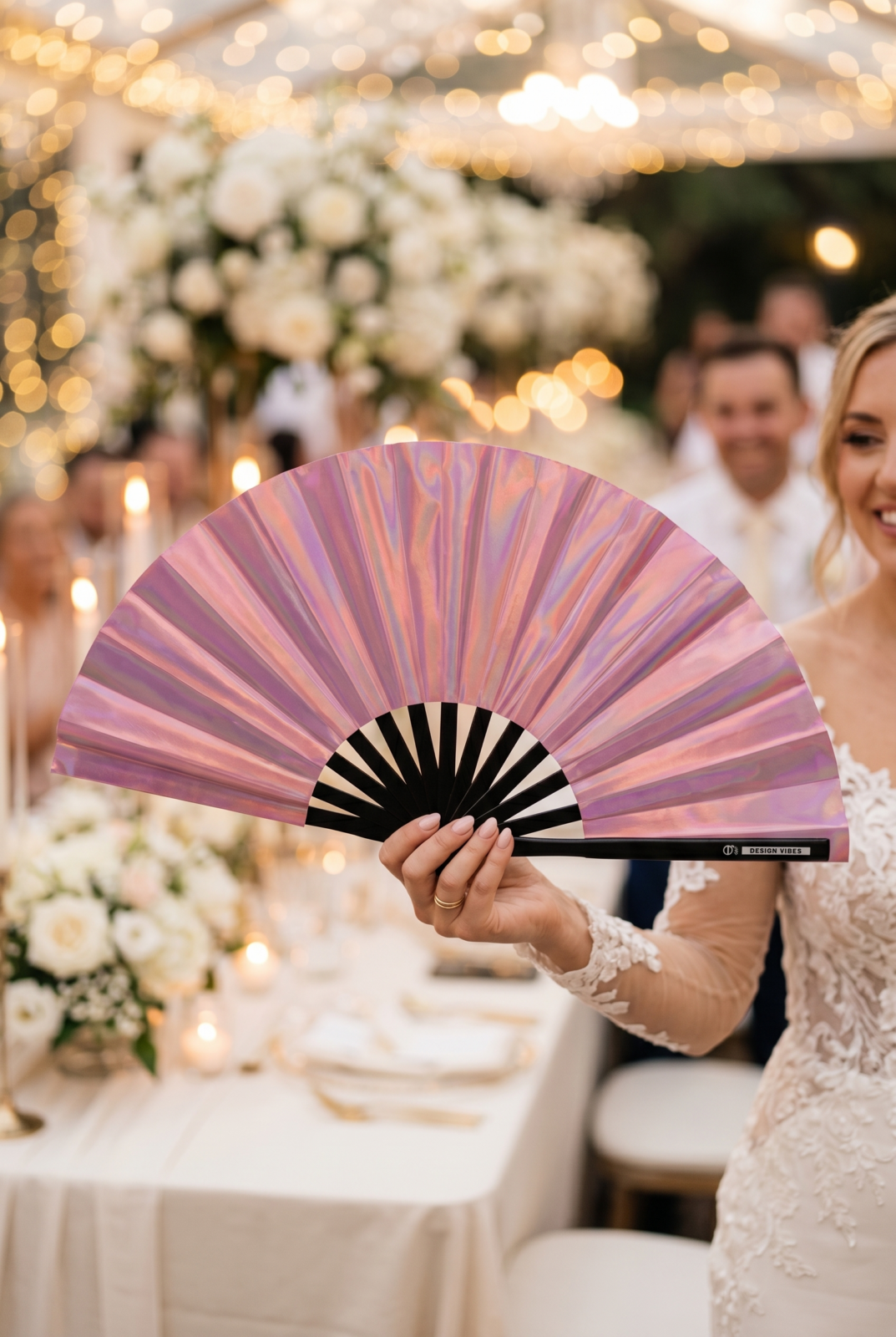 Festival Fan holograficzny róż – opalizujące akcesorium Pride – Widok 6