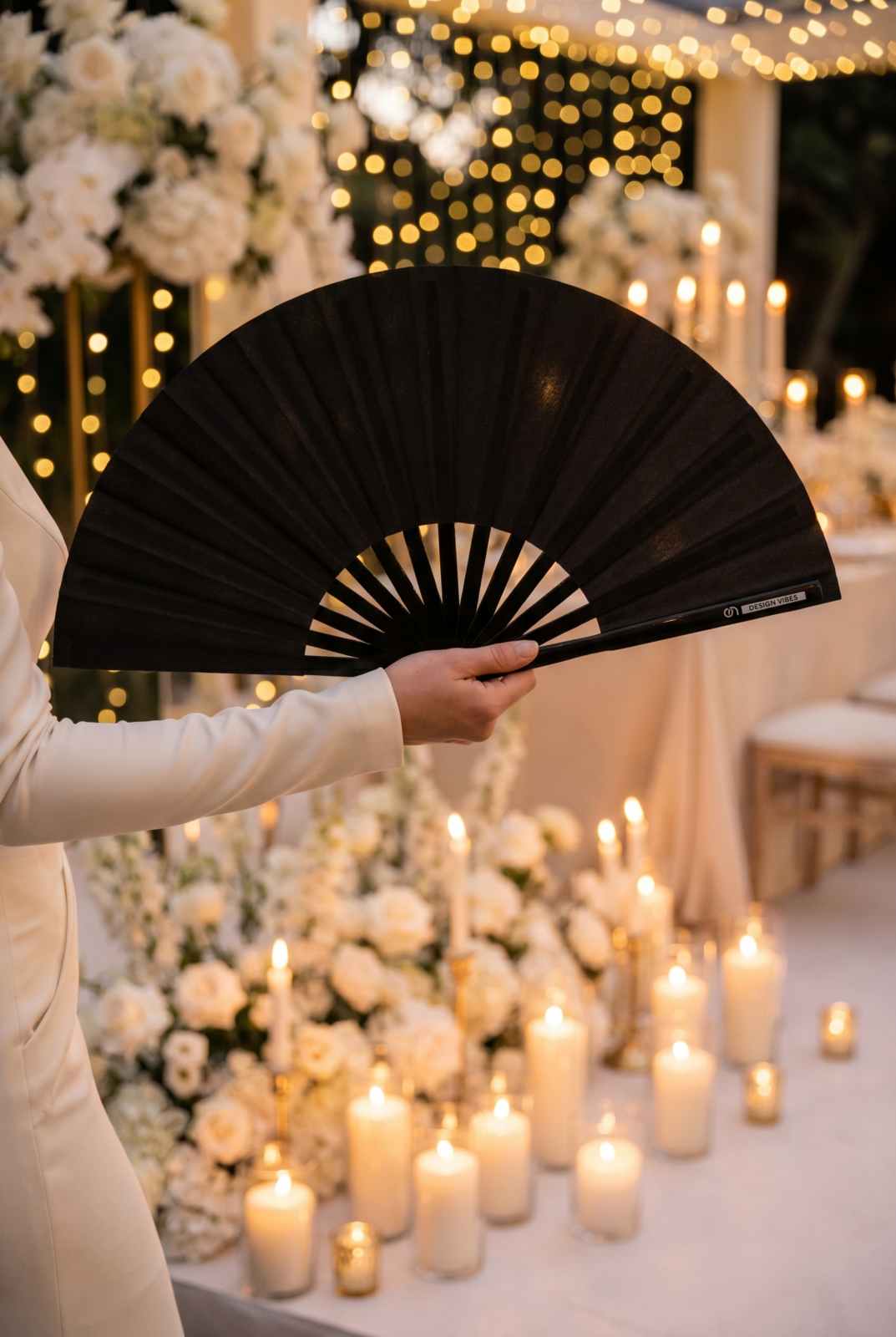 Wachlarz festiwalowy czarny brokat – eleganckie akcesorium na rave i Pride – Widok 8