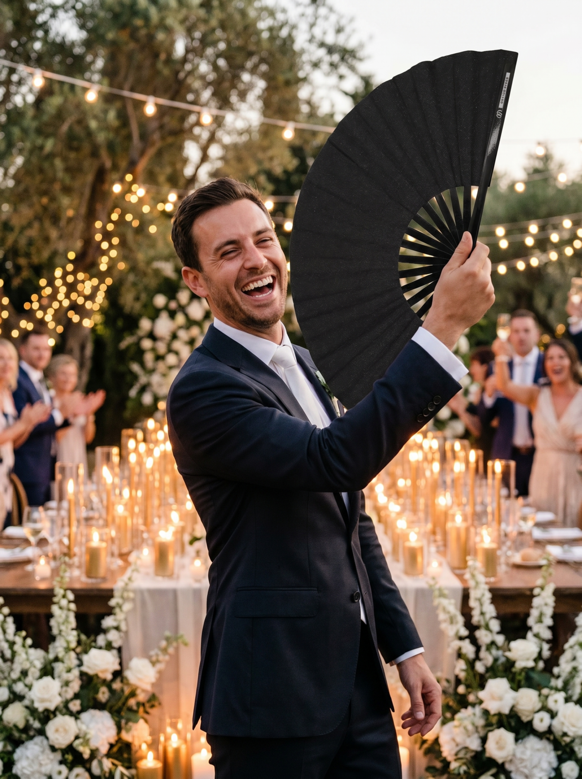 Wachlarz festiwalowy czarny brokat – eleganckie akcesorium na rave i Pride – Widok 7