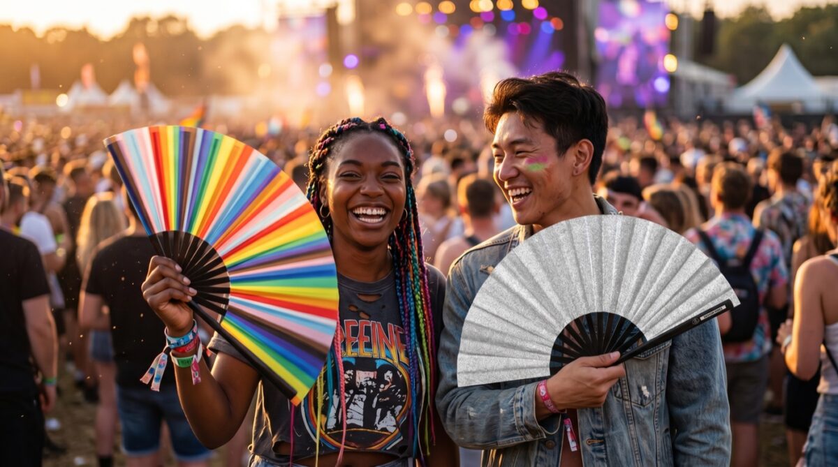 Wachlarz festiwalowy srebrny brokat – błyszczące akcesorium na rave i Pride – Widok 6