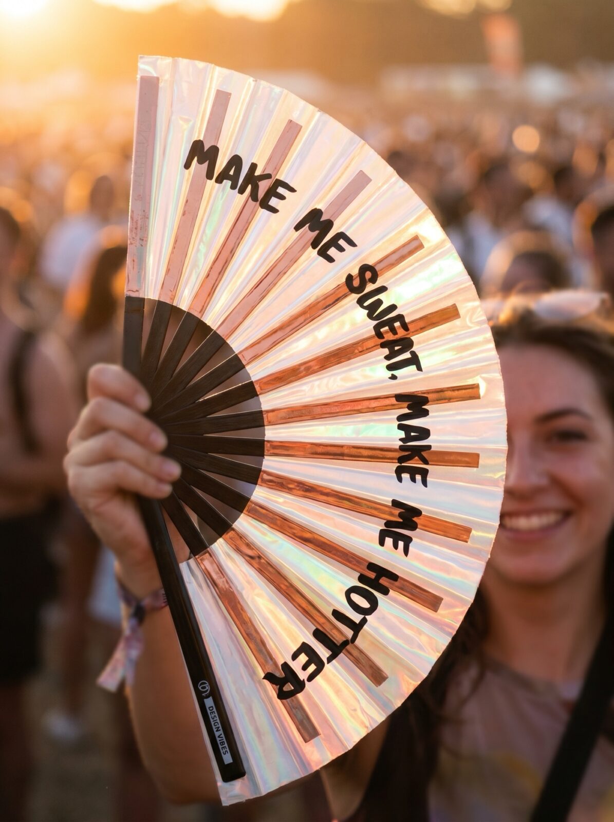 Festival Fan „MAKE ME SWEAT” holograficzne różowe złoto – Rave – Widok 3