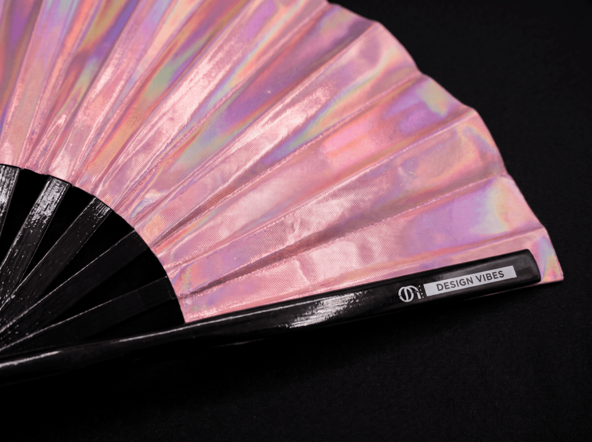 Festival Fan, holograficzny różowy, opalizujące akcesorium w stylu Pride, Widok 10