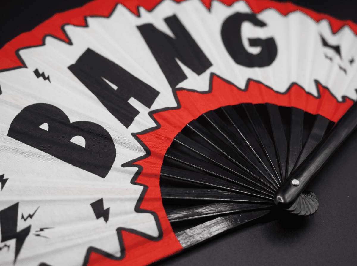 Festival Fan „BANG” z motywem komiksowym w kolorach czerwonym i białym, akcesorium na Rave i imprezę, Widok 8