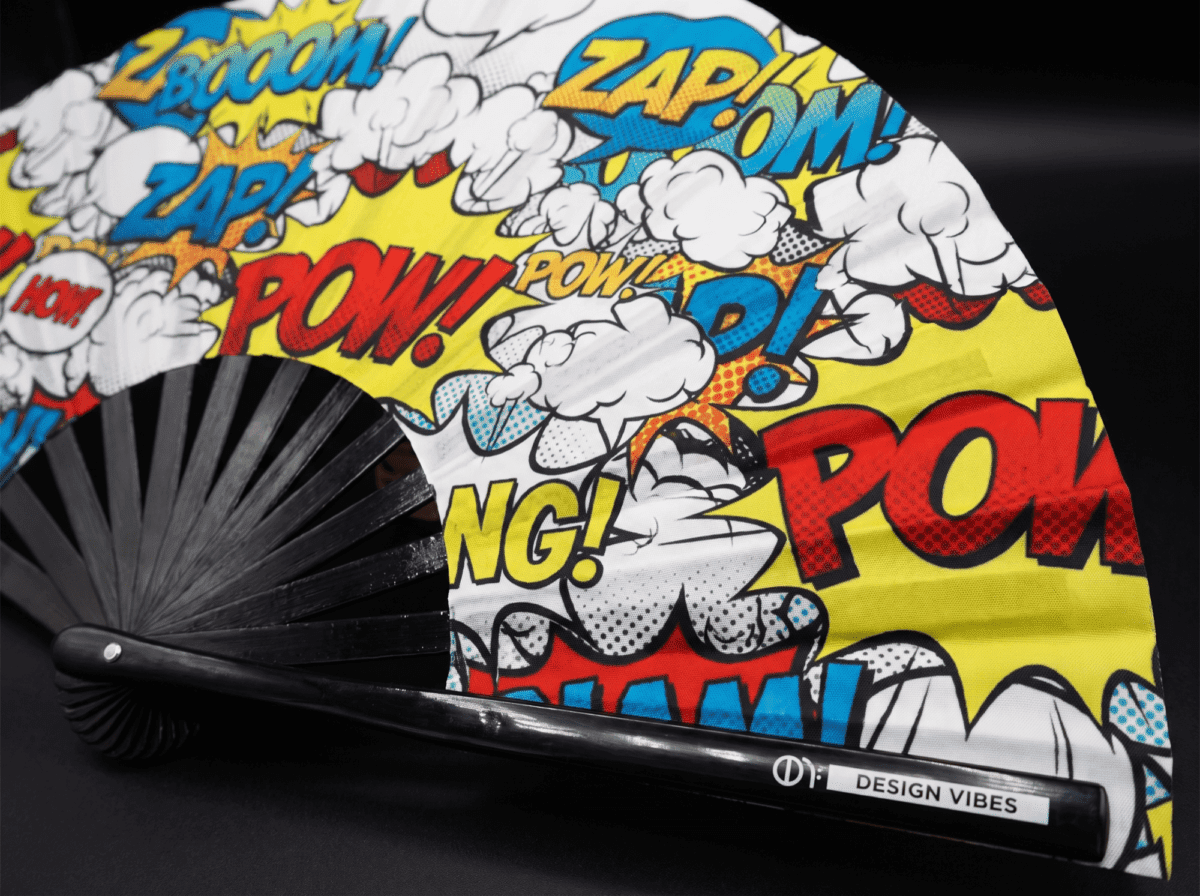 Festival Fan „ZAP BOOM POW”, żółty, w stylu komiksowym, Rave i imprezowy, Widok 8