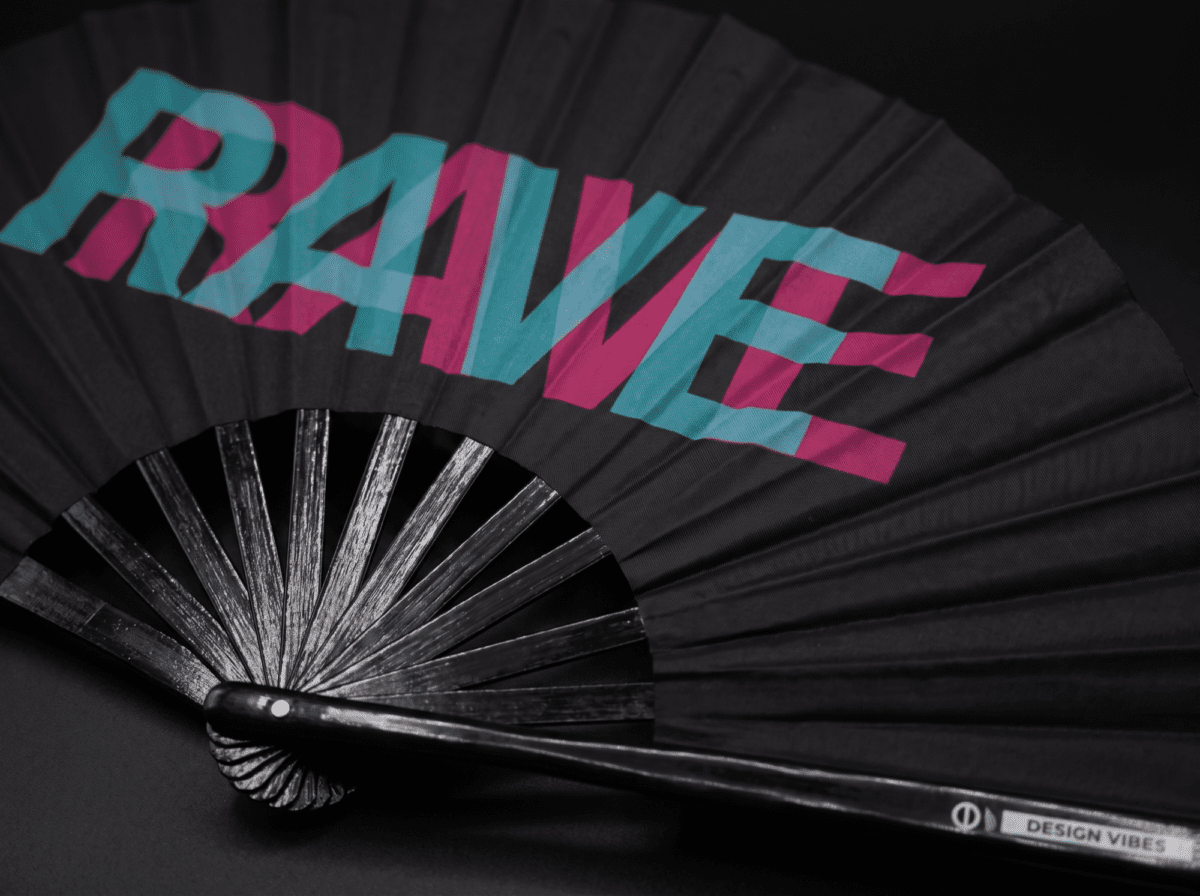 Festival Fan „RAVE”, czarny, turkusowo-różowy, akcesorium w stylu Techno i Rave, Widok 8