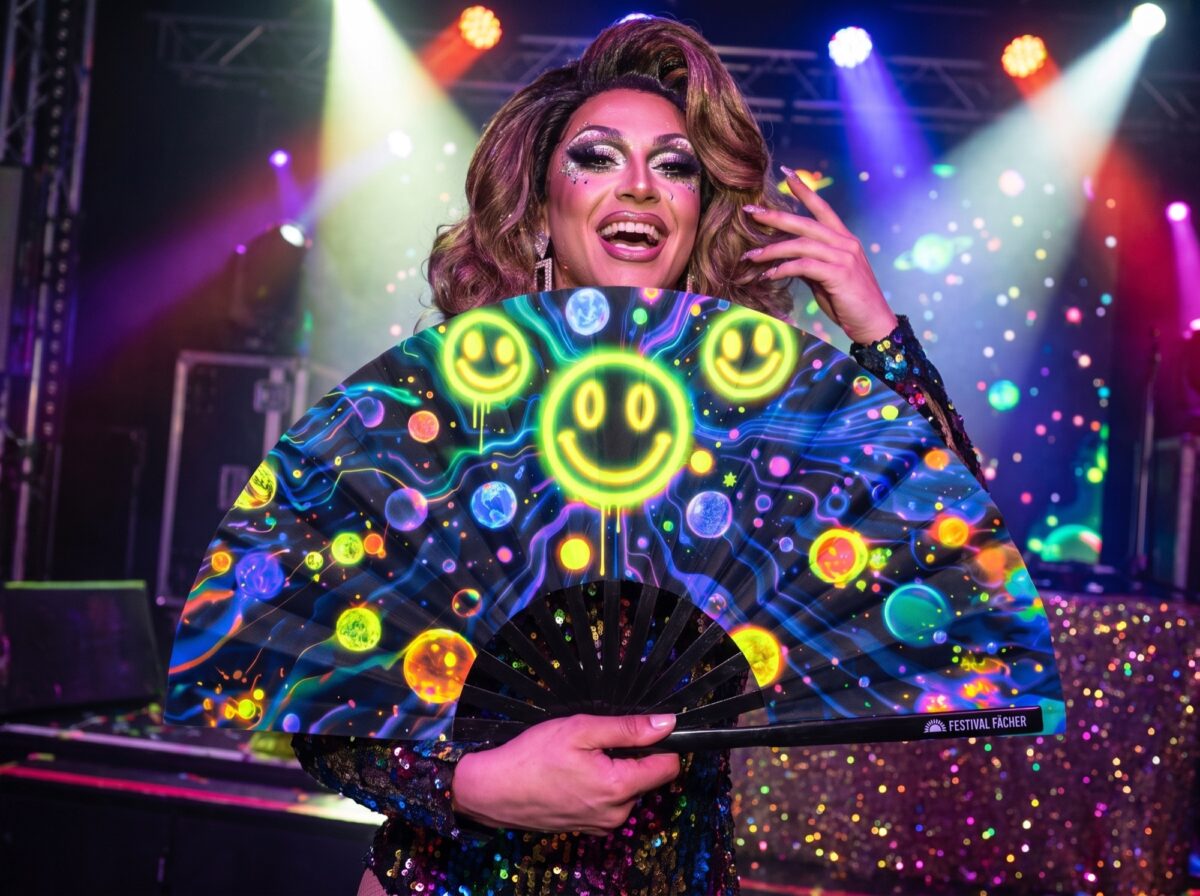 Festival Fan z neonowymi, kwaśnymi uśmiechami w kolorze czarnym, idealne na Techno i Rave, Widok 5