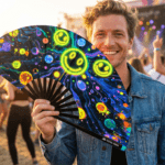 Festival Fan z neonowymi, kwaśnymi uśmiechami w kolorze czarnym, idealne na Techno i Rave, Widok 3