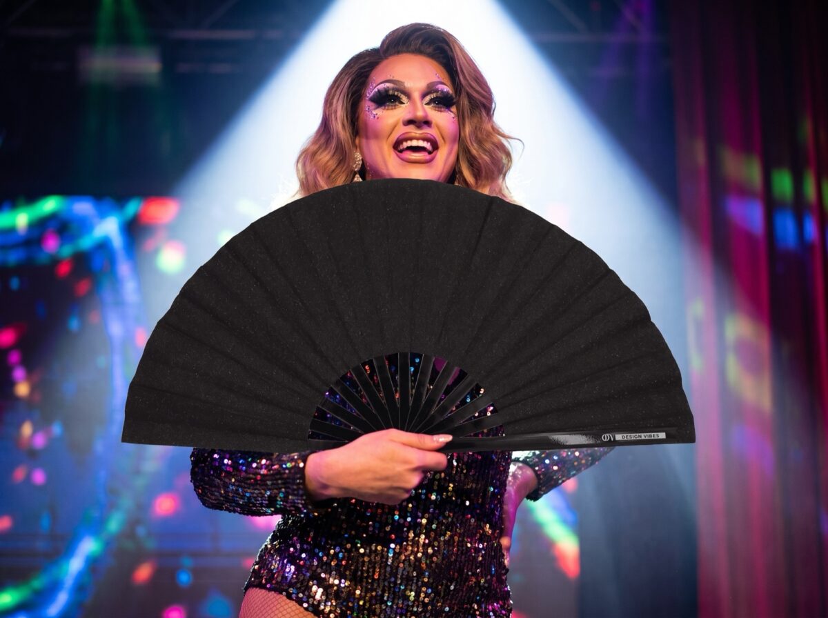 Festival Fan, czarny z brokatem, eleganckie akcesorium na Rave i CSD, Widok 5