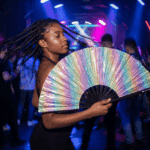 Festival Fan holograficzny, brokatowy, w pastelowych kolorach tęczy, na festiwale i Rave, Widok 2