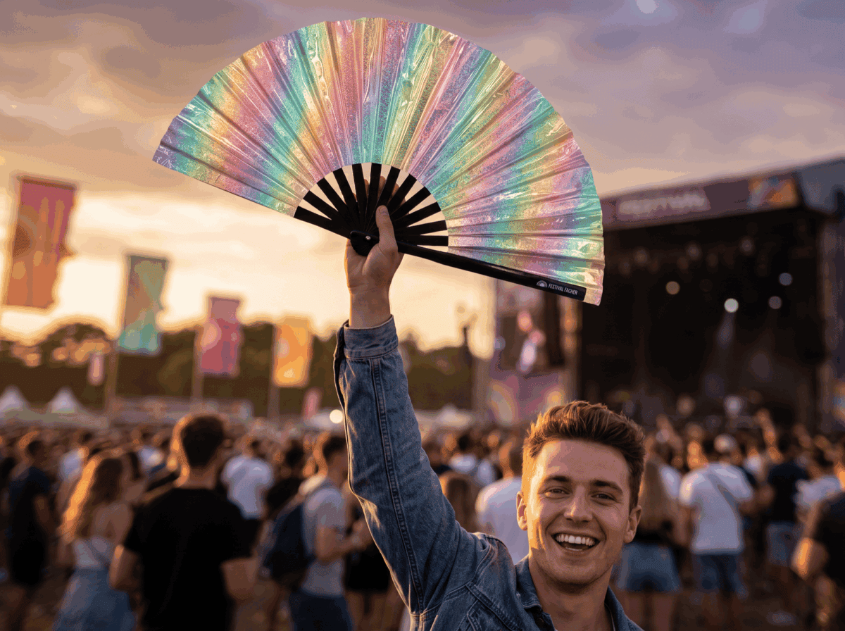 Festival Fan holograficzny, brokatowy, w pastelowych kolorach tęczy, na festiwale i Rave, Widok 3