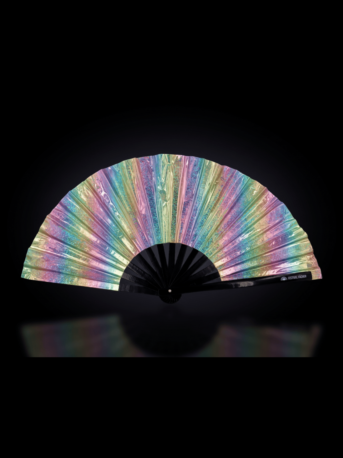 Festival Fan holograficzny, brokatowy, w pastelowych kolorach tęczy, na festiwale i Rave