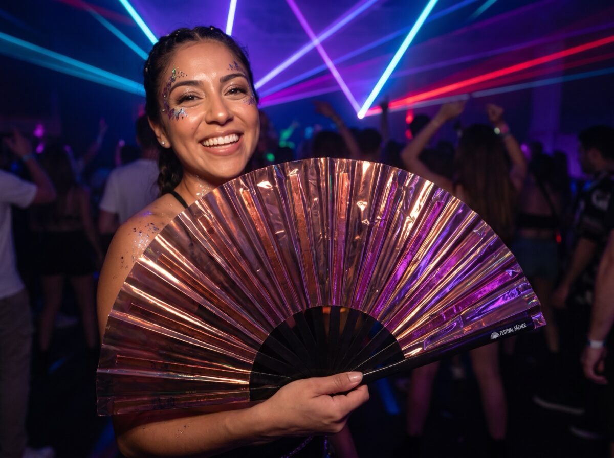 Festival Fan holograficzny, przezroczysty, w kolorze bordowym, na festiwale i Rave, Widok 2
