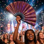 Festival Fan holograficzny, przezroczysty, w kolorze bordowym, na festiwale i Rave, Widok 4