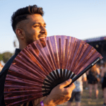 Festival Fan holograficzny, przezroczysty, w kolorze bordowym, na festiwale i Rave, Widok 3
