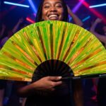 Festival Fan, holograficzny, przezroczysty, w kolorze neonowej zieleni, na imprezy Rave i Techno, Widok 2