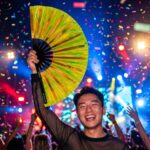 Festival Fan, holograficzny, przezroczysty, w kolorze neonowej zieleni, na imprezy Rave i Techno, Widok 4