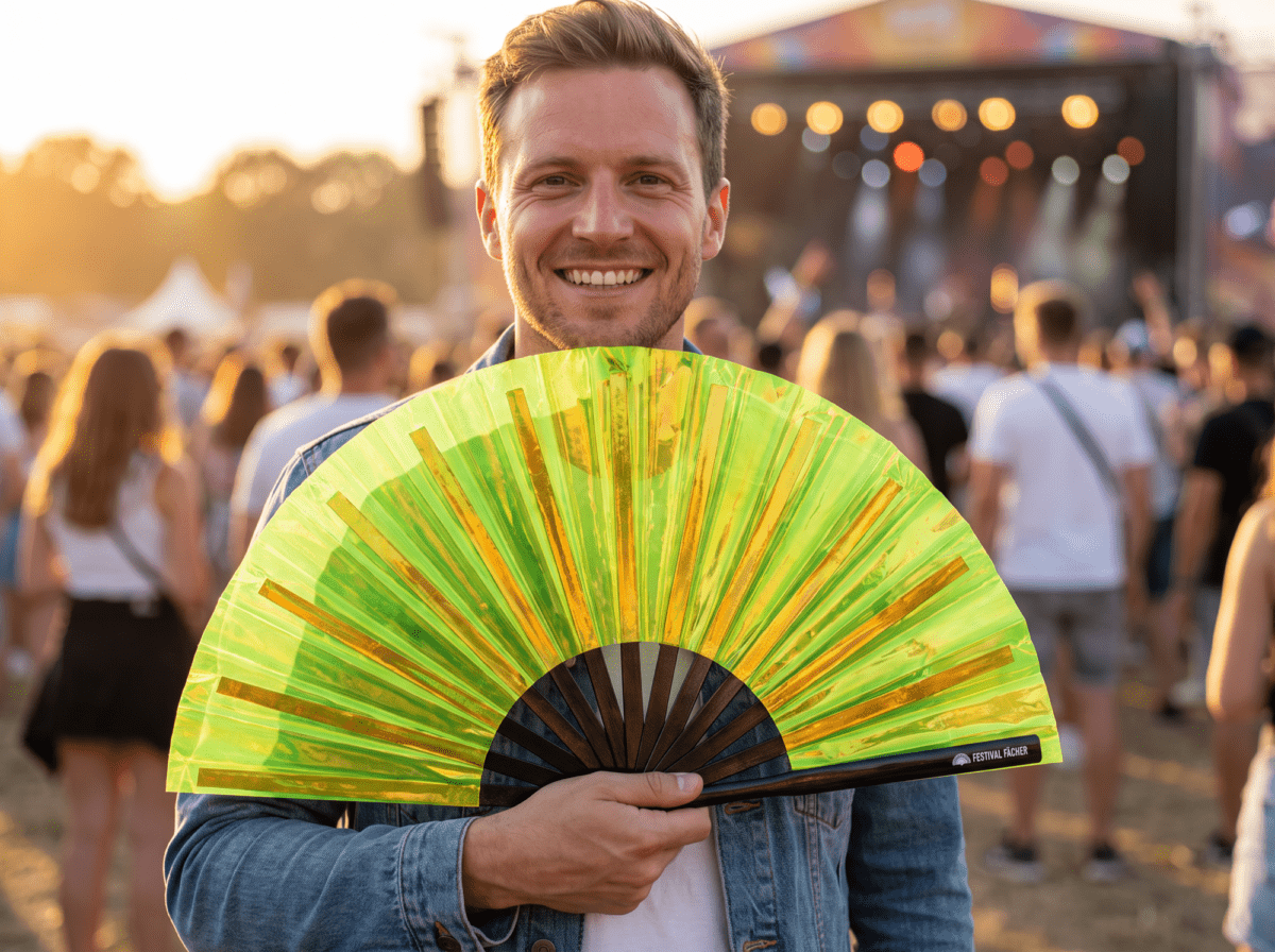 Festival Fan, holograficzny, przezroczysty, w kolorze neonowej zieleni, na imprezy Rave i Techno, Widok 3