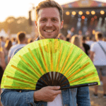 Festival Fan, holograficzny, przezroczysty, w kolorze neonowej zieleni, na imprezy Rave i Techno, Widok 3