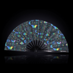 Festival Fan „Księżyc i motyle – tęcza na czarnym tle” – idealne na festiwale i styl boho, Widok 1