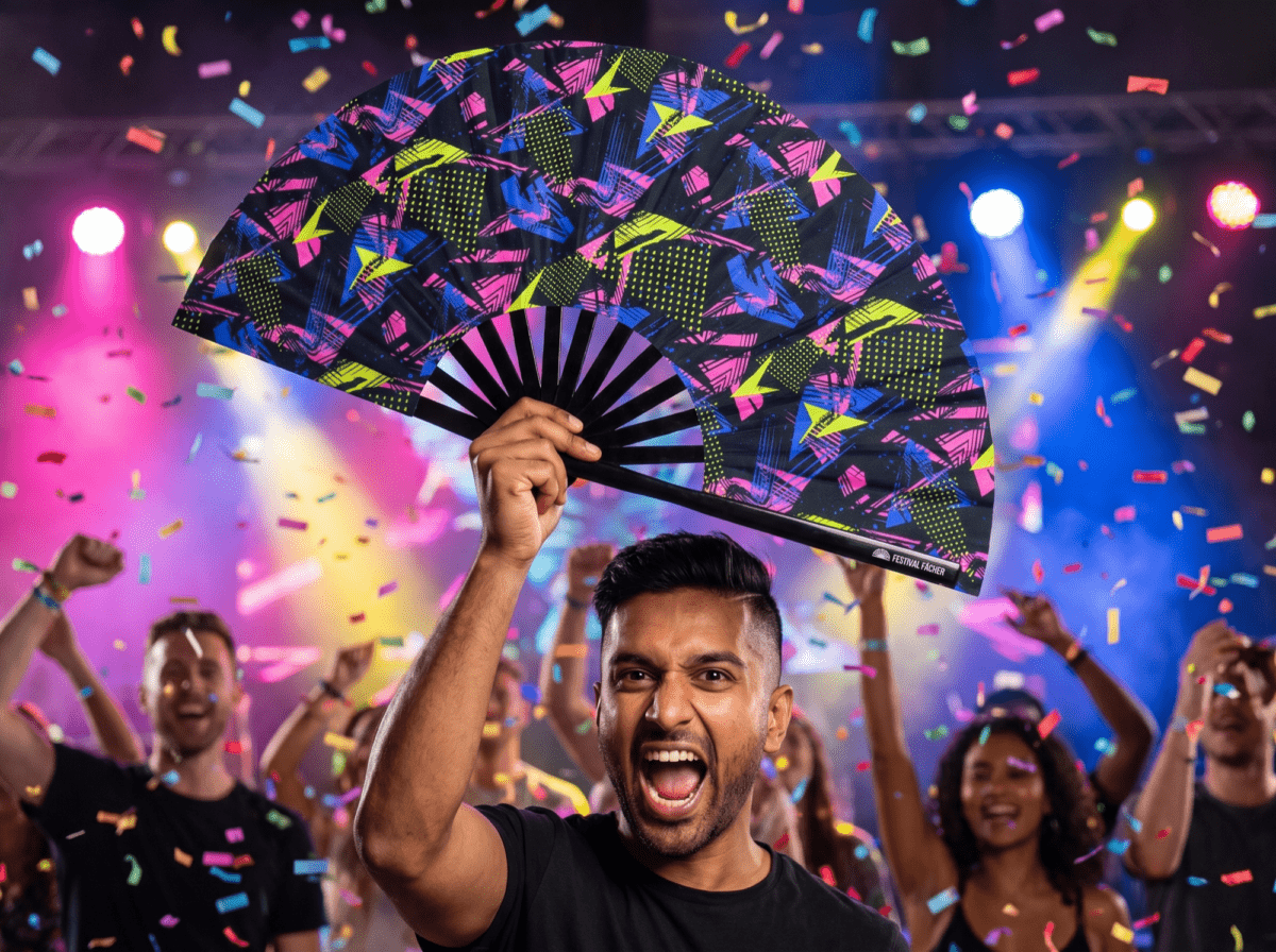 Festival Fan „Neon-Geometria”, czarny, na imprezy Techno i Rave, Widok 4