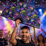 Festival Fan „Neon-Geometria”, czarny, na imprezy Techno i Rave, Widok 4
